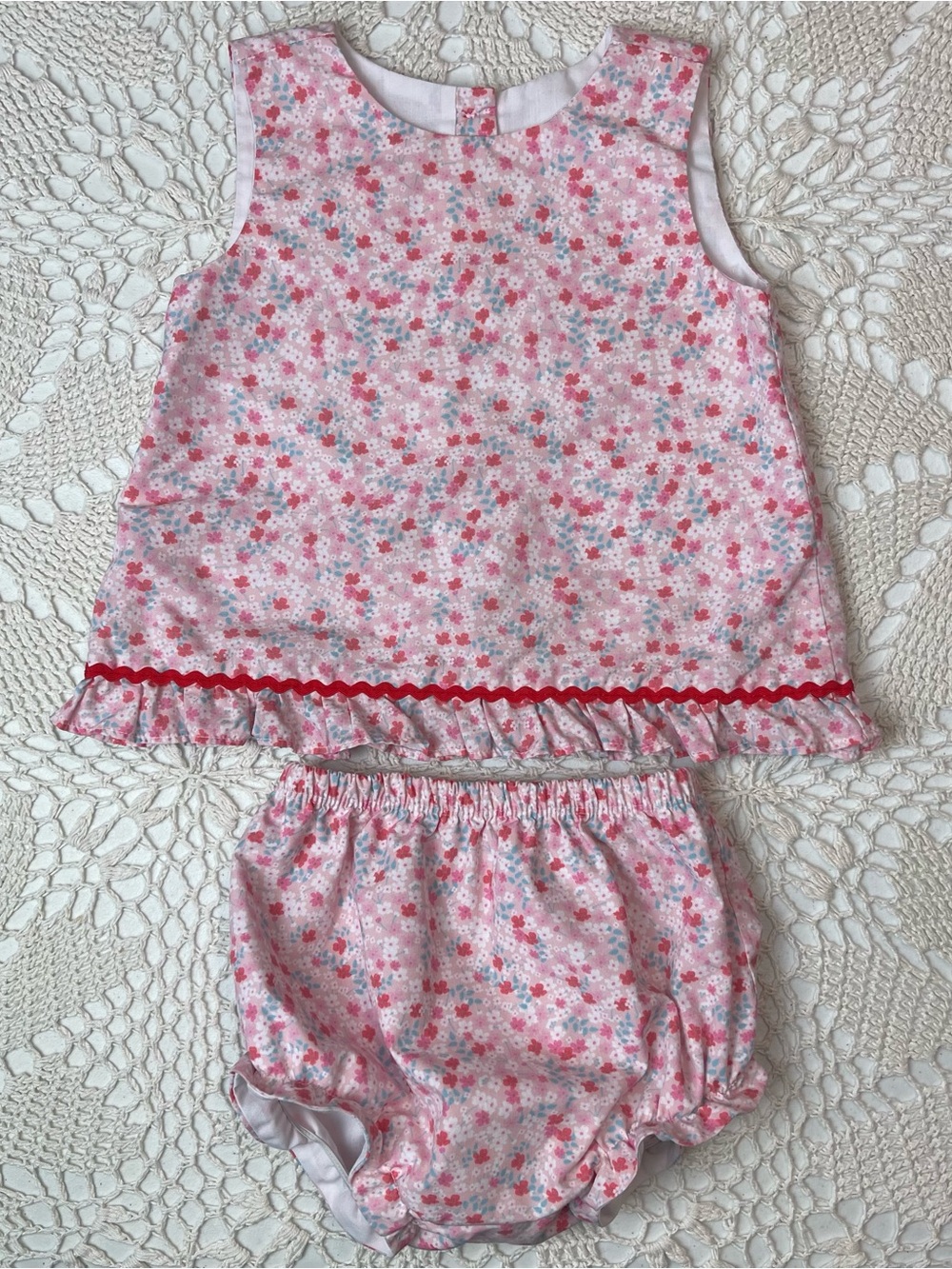 Stitchy Fish Girls 18 Months Pink Floral Dainty Tunic Bloomers Summer Outfit Set